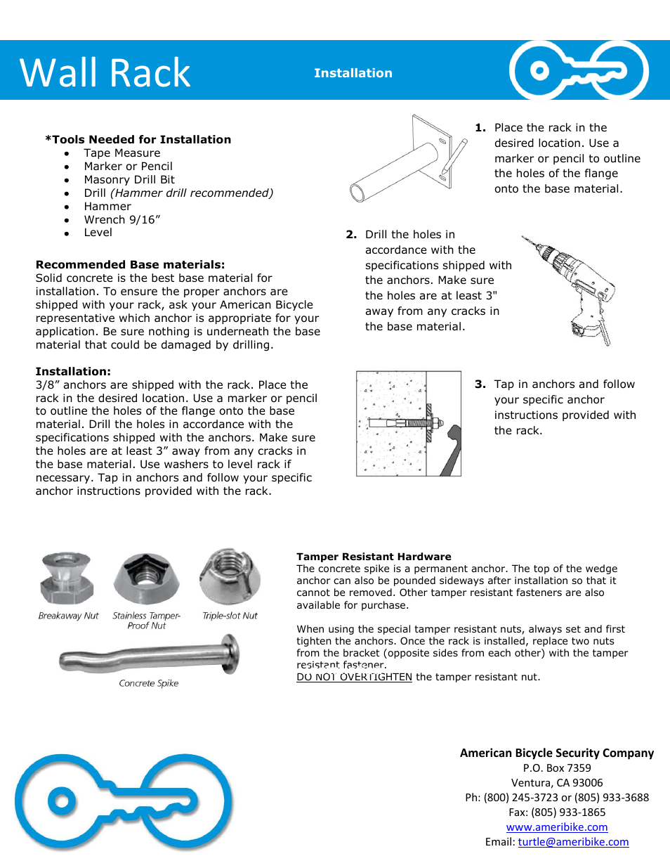 Wall rack | American Bicycle Security Company Wall Rack User Manual | Page 3 / 3