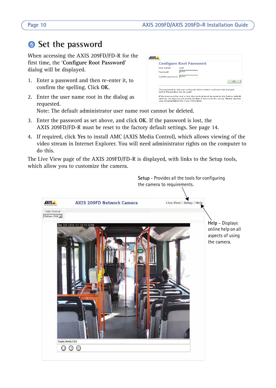 Set the password | Axis Communications 209FD/FD-R User Manual | Page 10 / 71