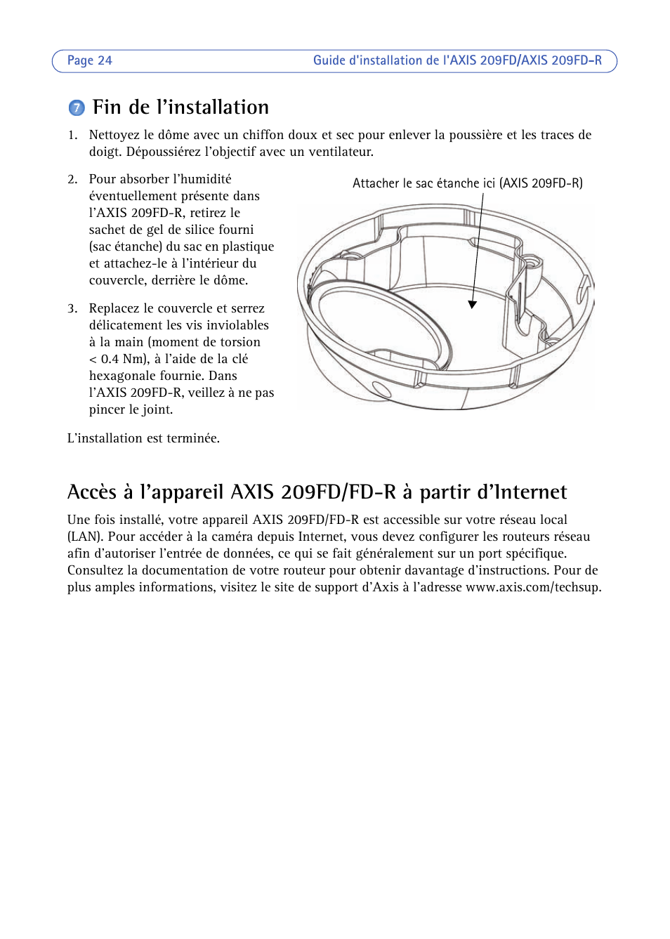 Fin de l'installation | Axis Communications 209FD/FD-R User Manual | Page 24 / 71