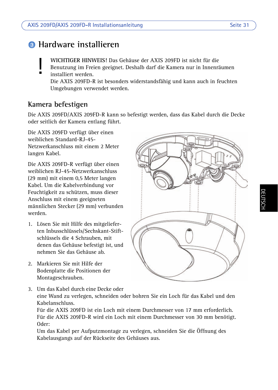 Hardware installieren, Kamera befestigen, Seite 31) | Axis Communications 209FD/FD-R User Manual | Page 31 / 71