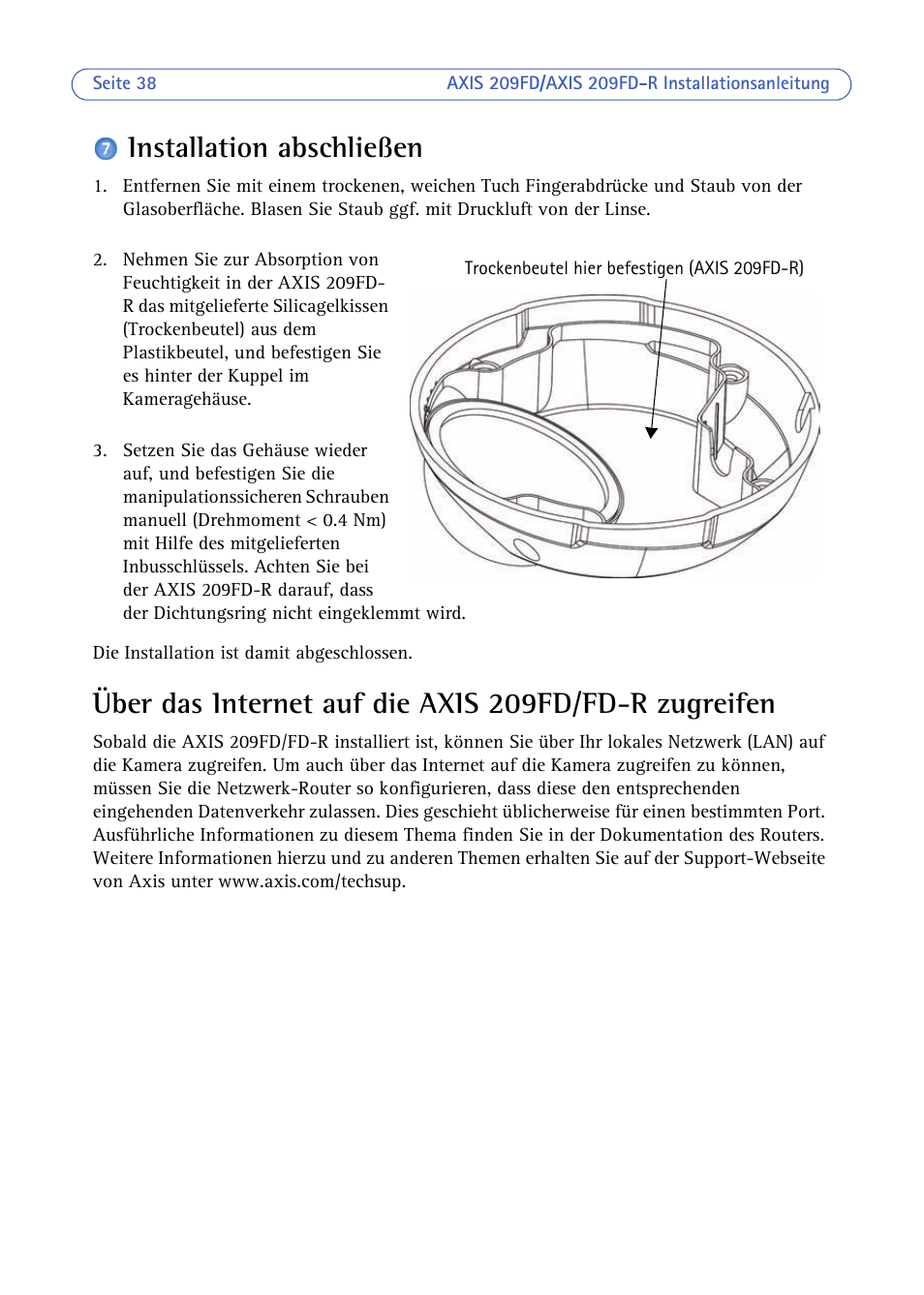 Installation abschließen, He seite 38), Seite 38) | Axis Communications 209FD/FD-R User Manual | Page 38 / 71