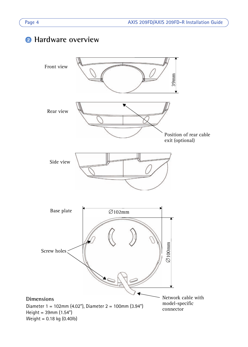 Hardware overview | Axis Communications 209FD/FD-R User Manual | Page 4 / 71