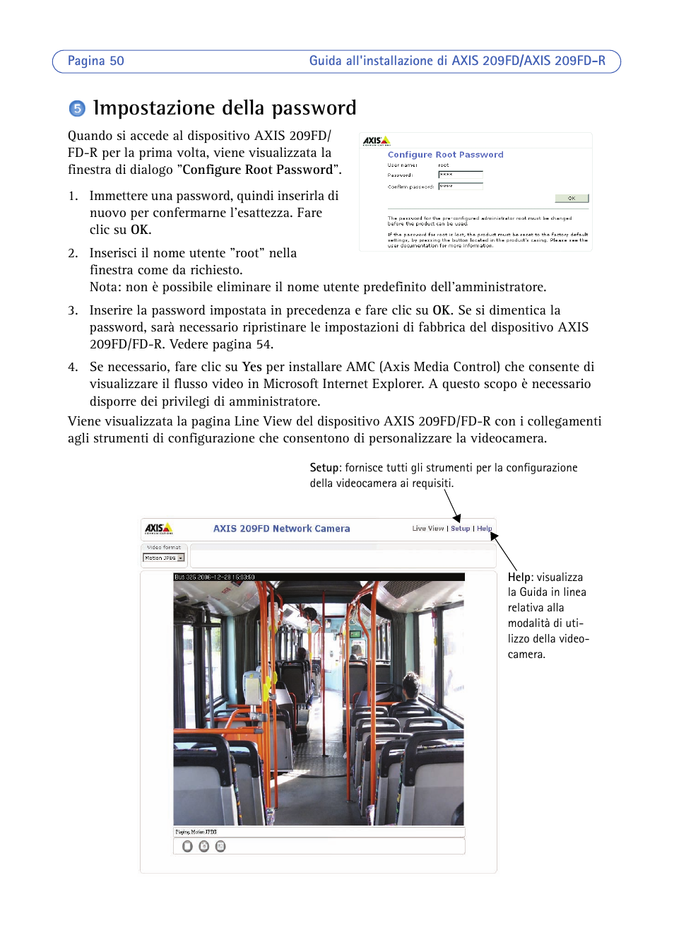 Impostazione della password | Axis Communications 209FD/FD-R User Manual | Page 50 / 71
