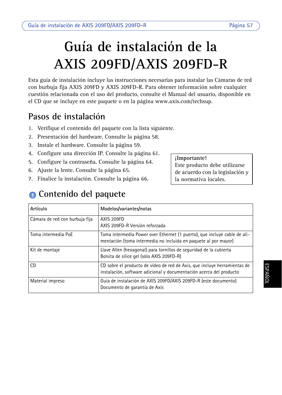 Axis Communications 209FD/FD-R User Manual | Page 57 / 71