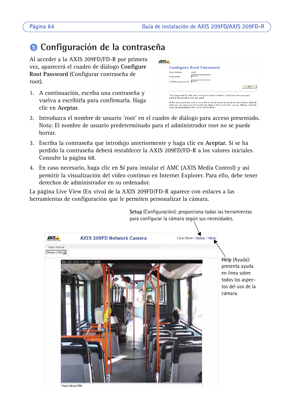 Configuración de la contraseña | Axis Communications 209FD/FD-R User Manual | Page 64 / 71