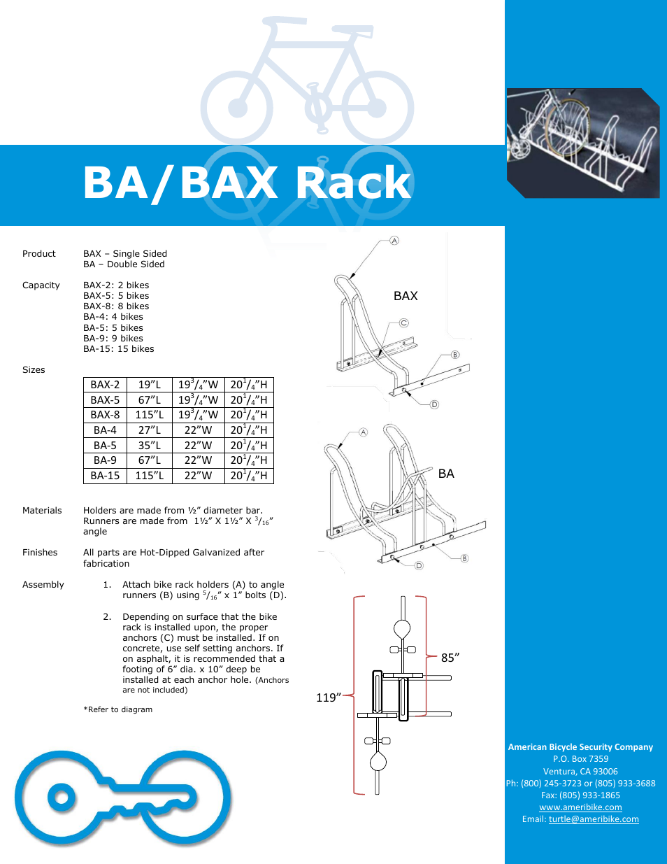 American Bicycle Security Company BAX Series User Manual | 1 page