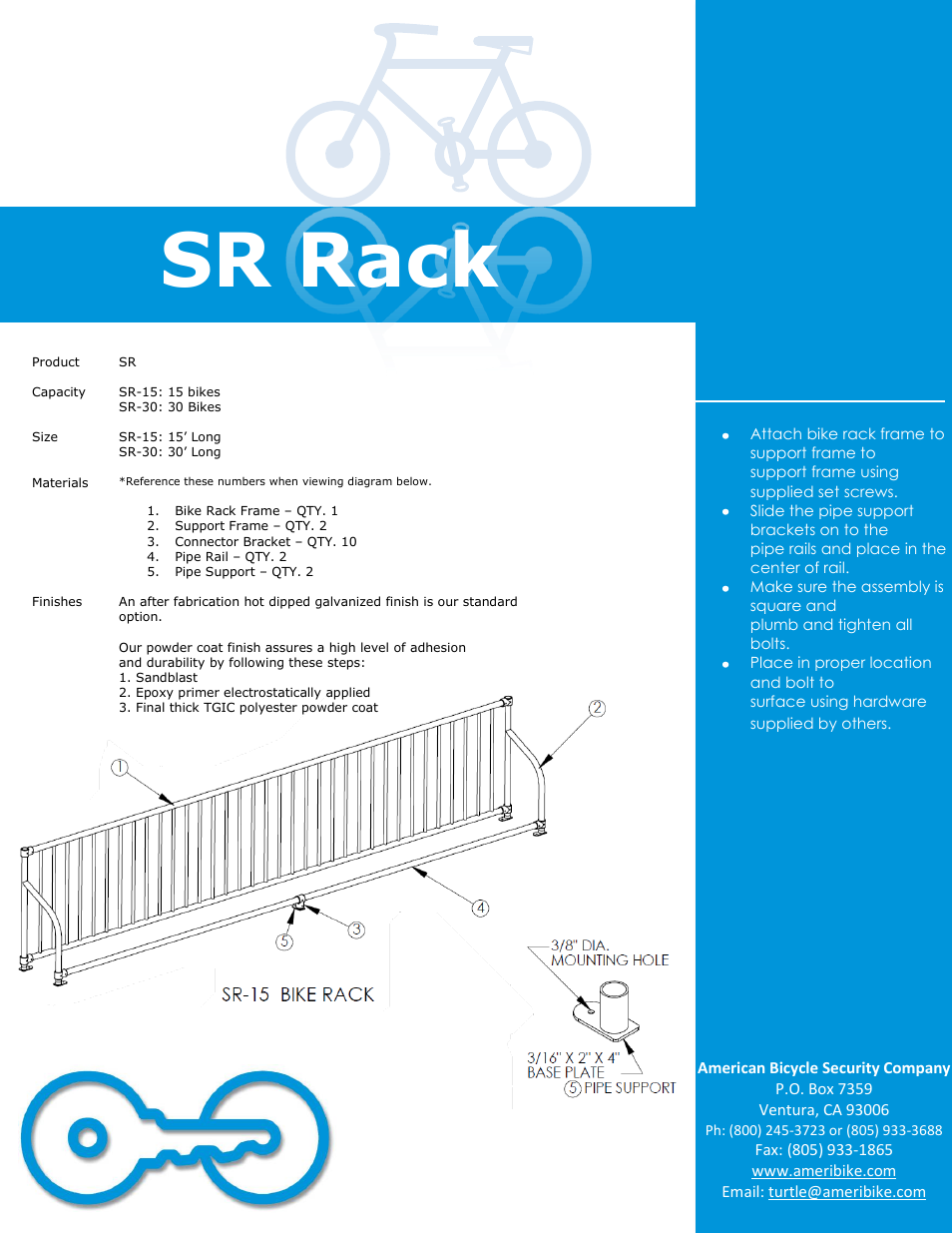 American Bicycle Security Company SR Series User Manual | 1 page