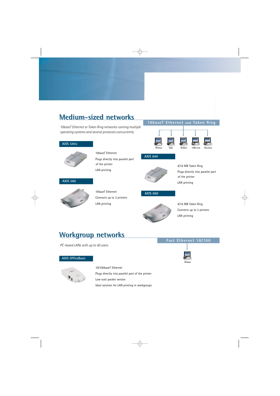 Workgroup networks, Medium-sized networks | Axis Communications AXIS 5400+ User Manual | Page 3 / 6