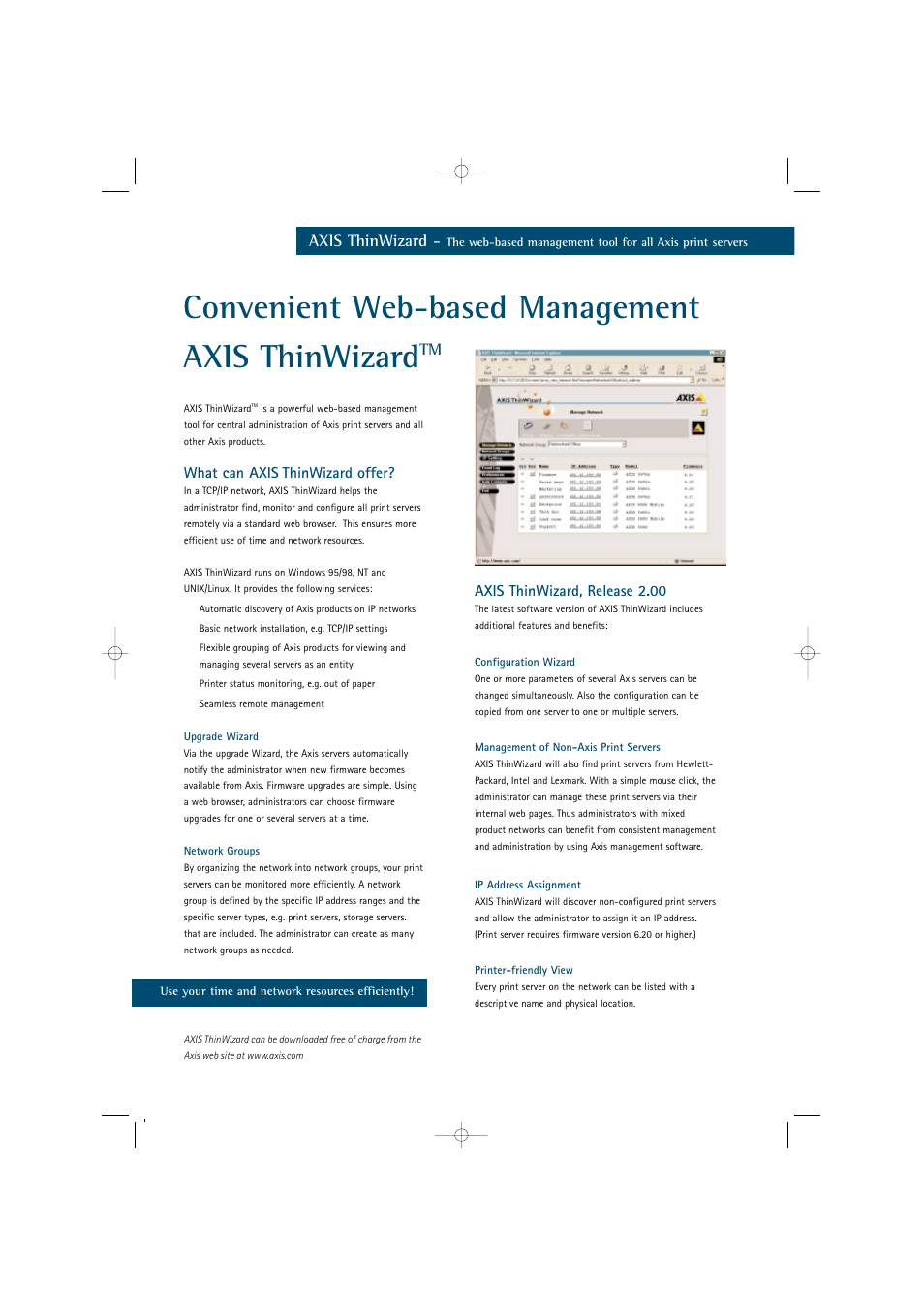 Convenient web-based management axis thinwizard, Axis thinwizard, What can axis thinwizard offer | Axis thinwizard, release 2.00 | Axis Communications AXIS 5400+ User Manual | Page 5 / 6