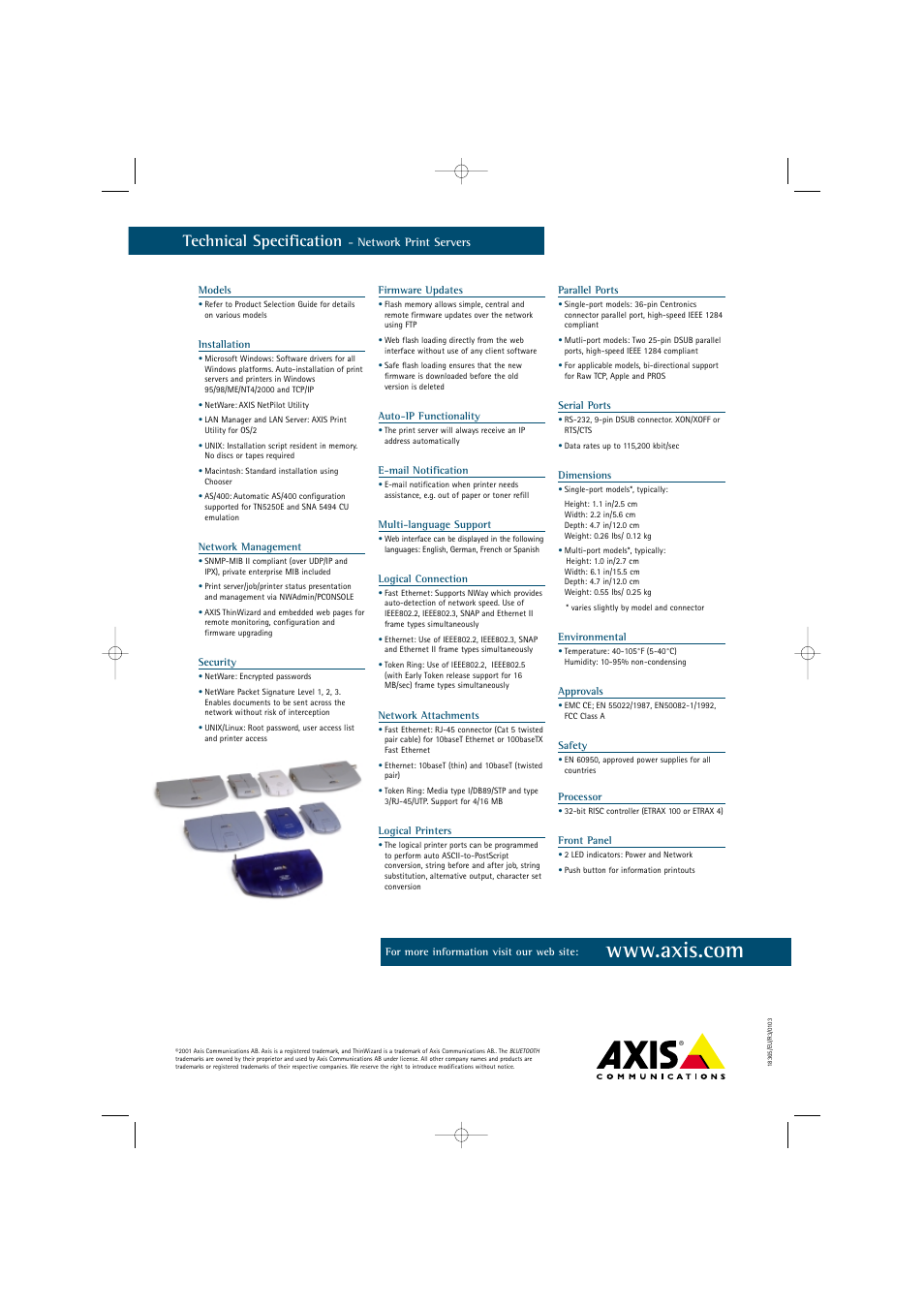 Technical specification | Axis Communications AXIS 5400+ User Manual | Page 6 / 6