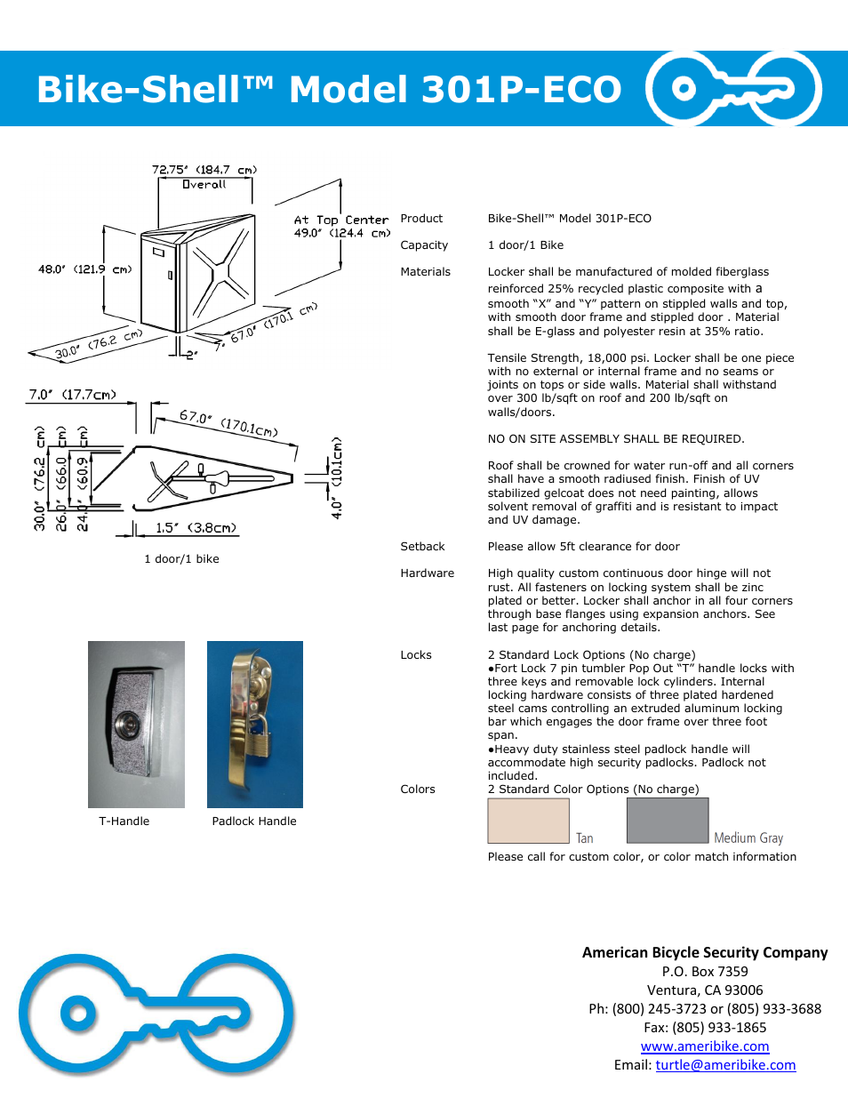 Bike-shell™ model 301p-eco, American bicycle security company | American Bicycle Security Company 301P-ECO User Manual | Page 2 / 4