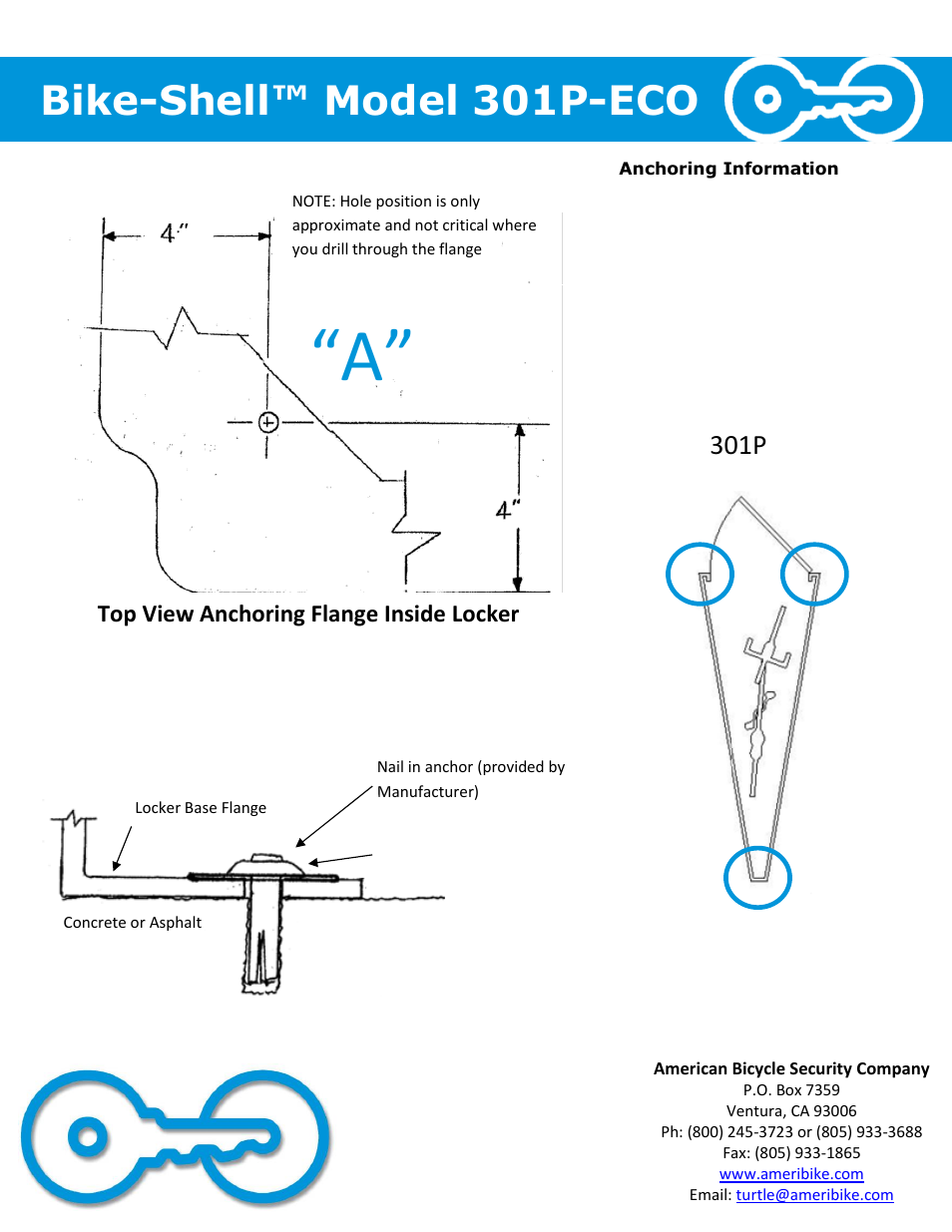 Bike-shell™ model 301p-eco, 301p, Top view anchoring flange inside locker | American Bicycle Security Company 301P-ECO User Manual | Page 4 / 4