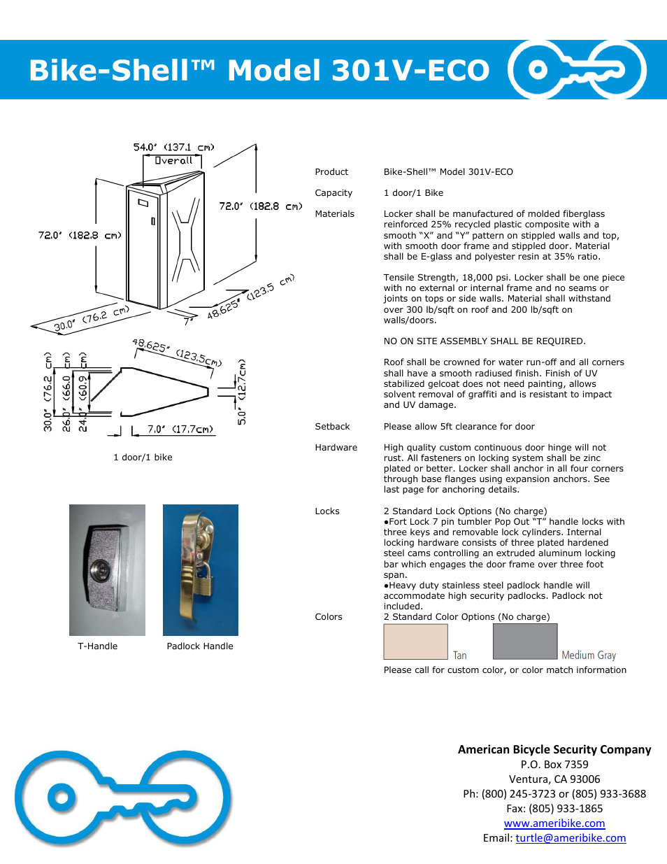 Bike-shell™ model 301v-eco, American bicycle security company | American Bicycle Security Company 301V-ECO User Manual | Page 2 / 4