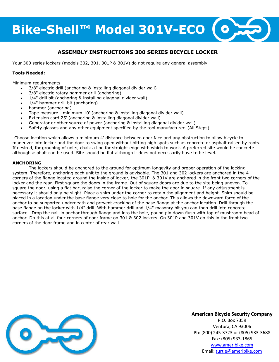 Bike-shell™ model 301v-eco | American Bicycle Security Company 301V-ECO User Manual | Page 3 / 4