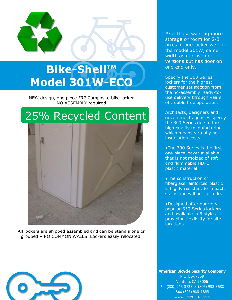 American Bicycle Security Company 301W-ECO User Manual | 4 pages