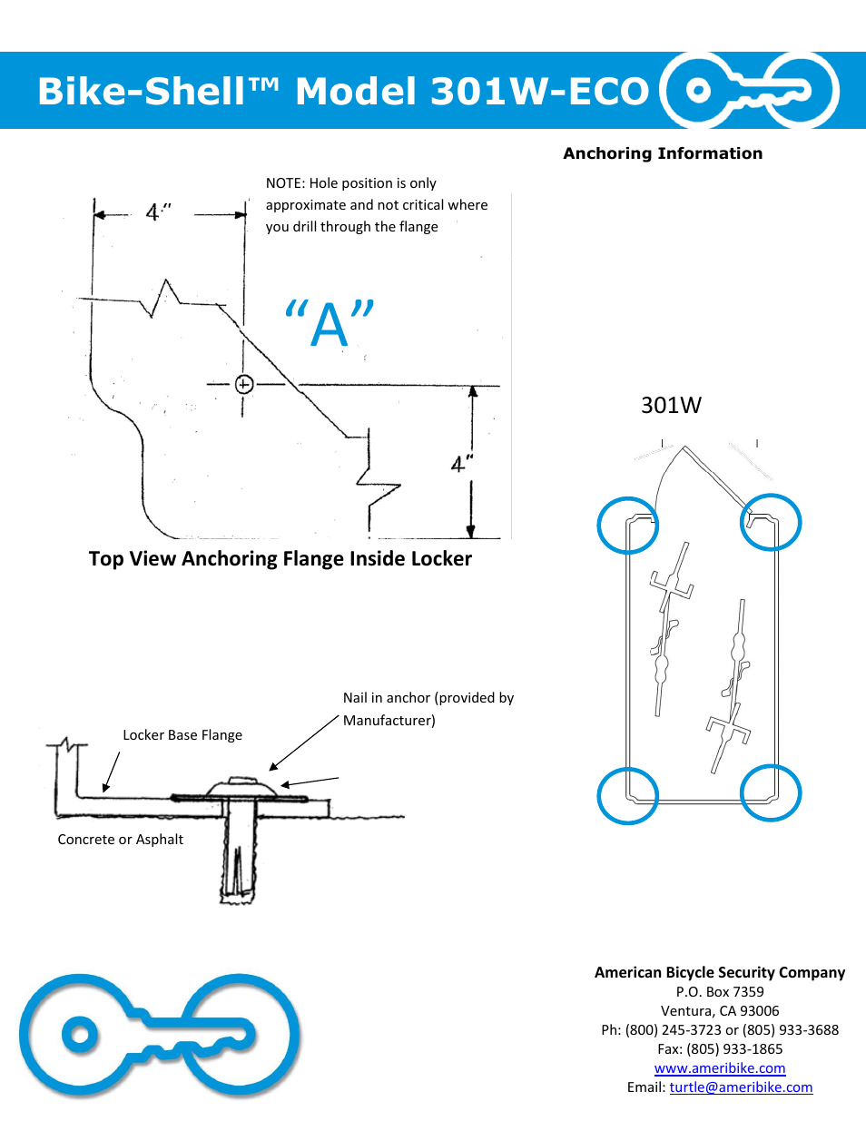 Bike-shell™ model 301w-eco, 301w, Top view anchoring flange inside locker | American Bicycle Security Company 301W-ECO User Manual | Page 4 / 4