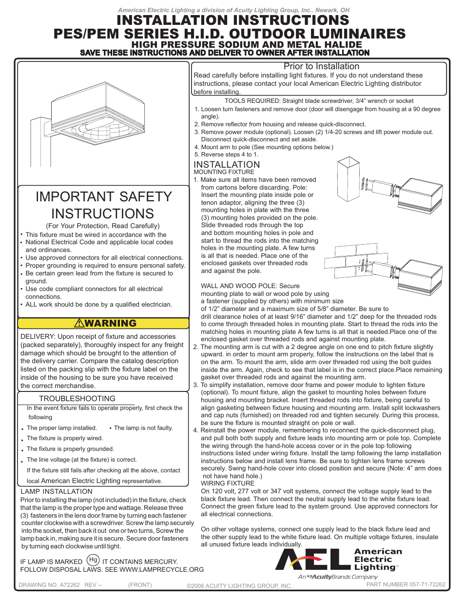 American Electric Lighting PEM User Manual | 1 page