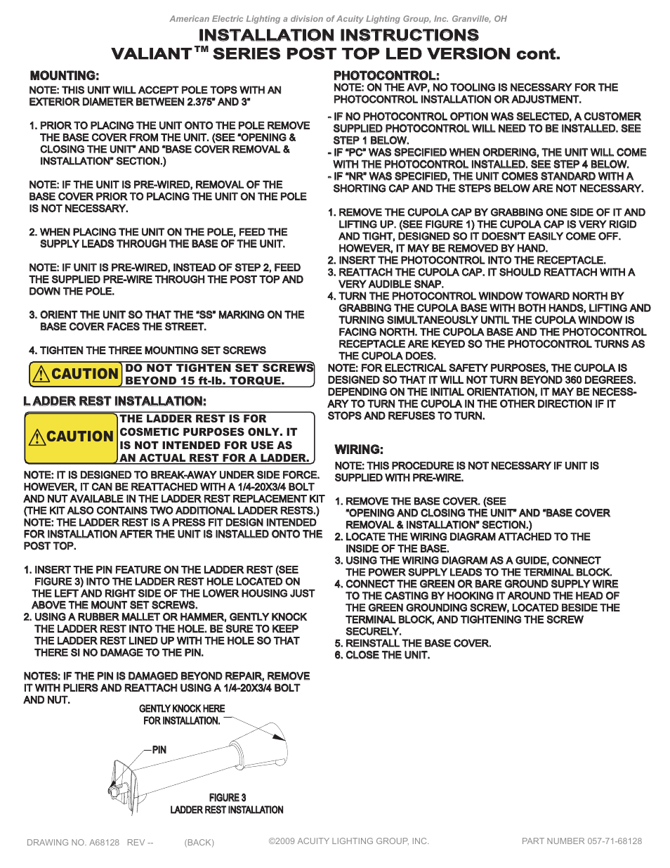Installation instructions, Caution | American Electric Lighting ARD User Manual | Page 2 / 3