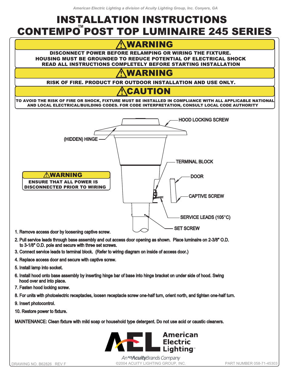 American Electric Lighting ConTempo-245 User Manual | 1 page