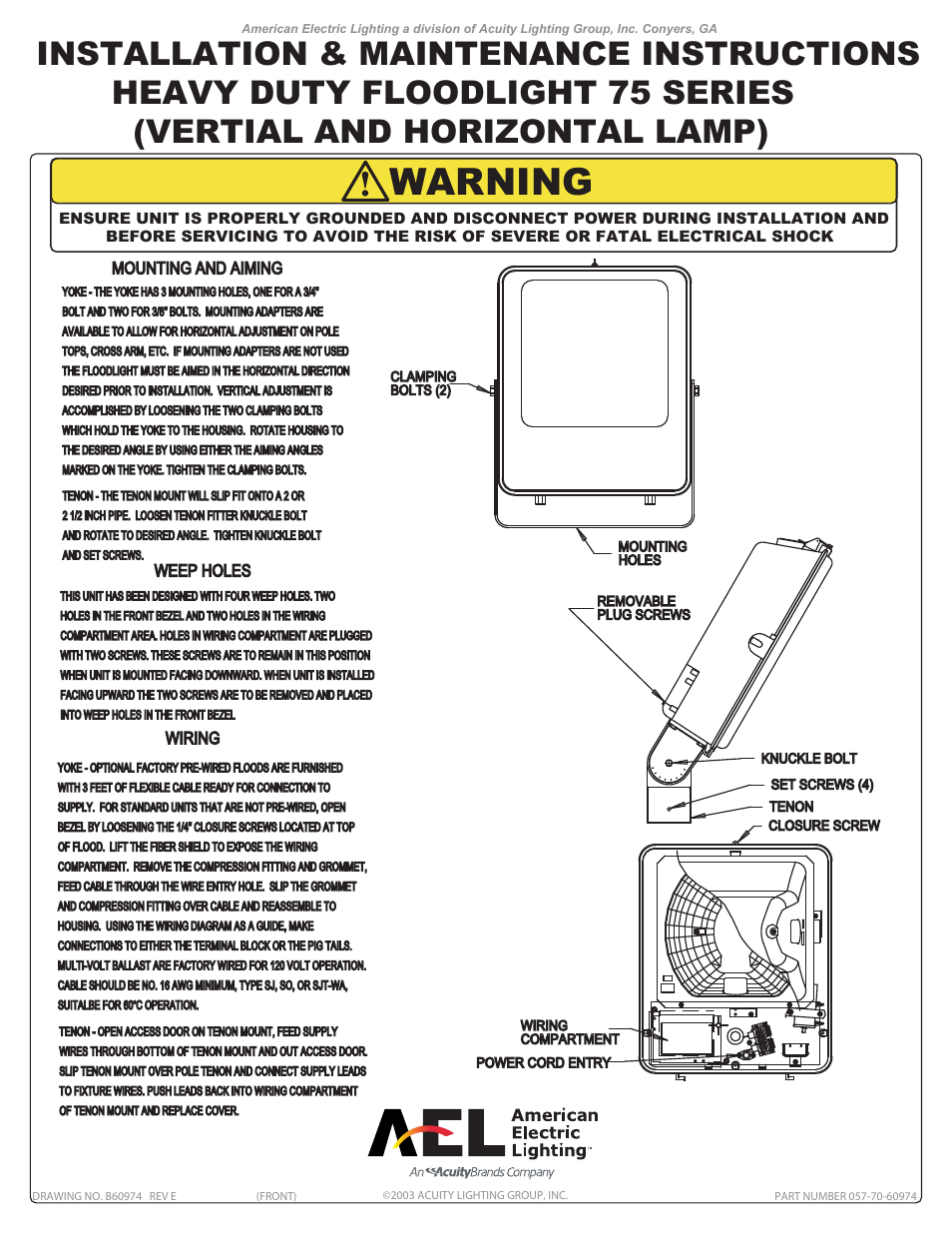 American Electric Lighting UltraFlood-75 User Manual | 2 pages