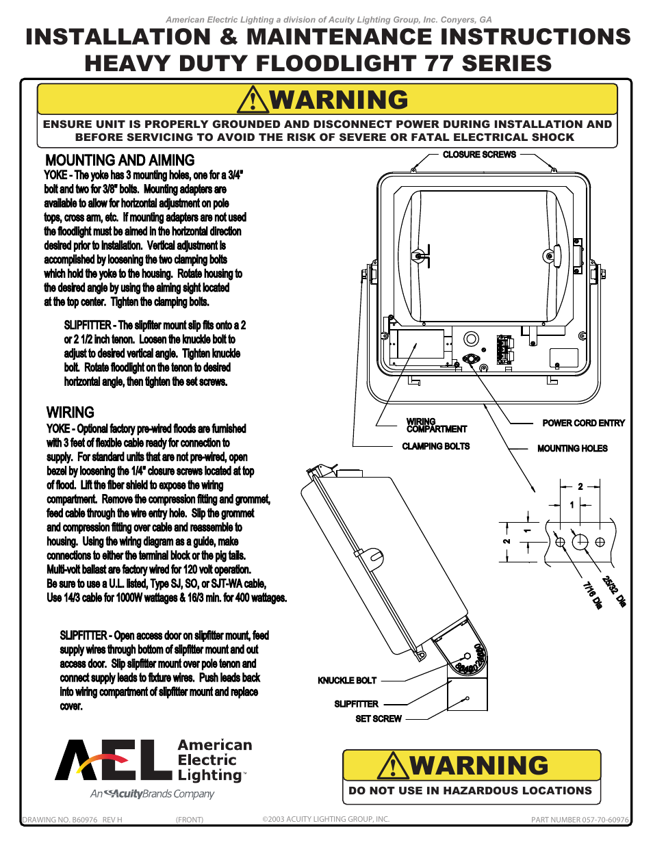 American Electric Lighting UltraFlood-77 User Manual | 2 pages
