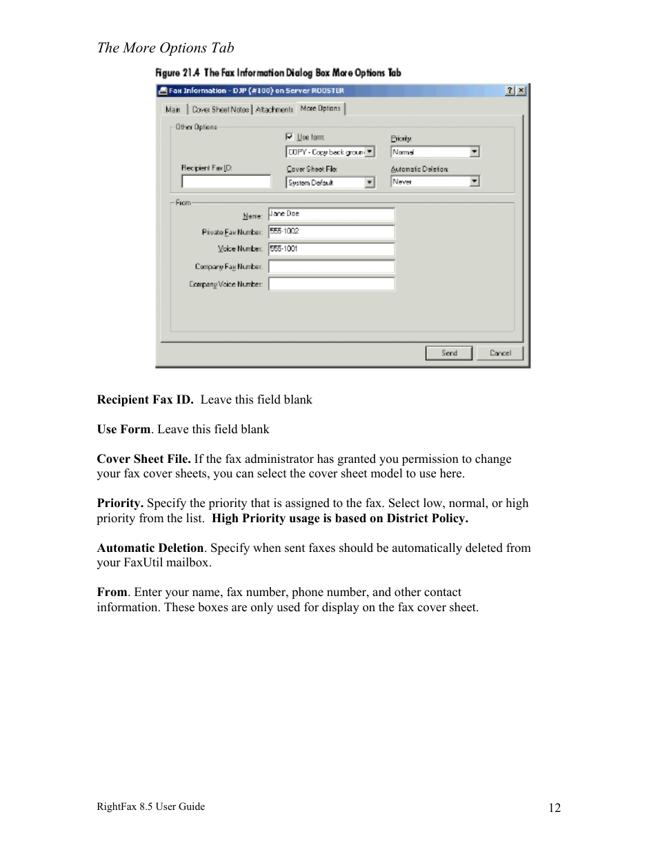 The more options tab | Axis Communications RightFax 8.5 User Manual | Page 12 / 20