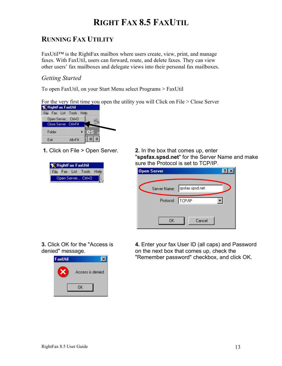 Running fax utility, Getting started | Axis Communications RightFax 8.5 User Manual | Page 13 / 20