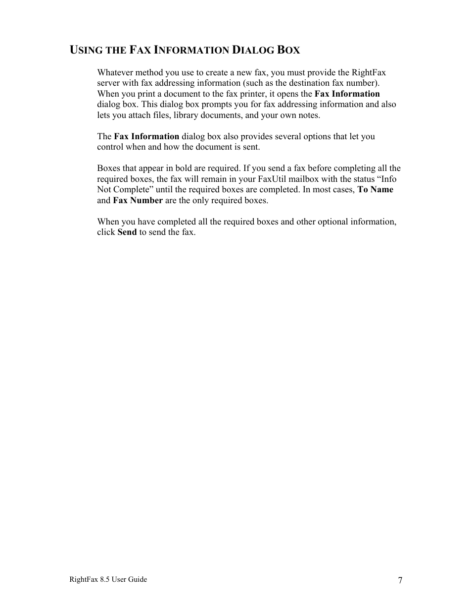 Using the fax information dialog box | Axis Communications RightFax 8.5 User Manual | Page 7 / 20