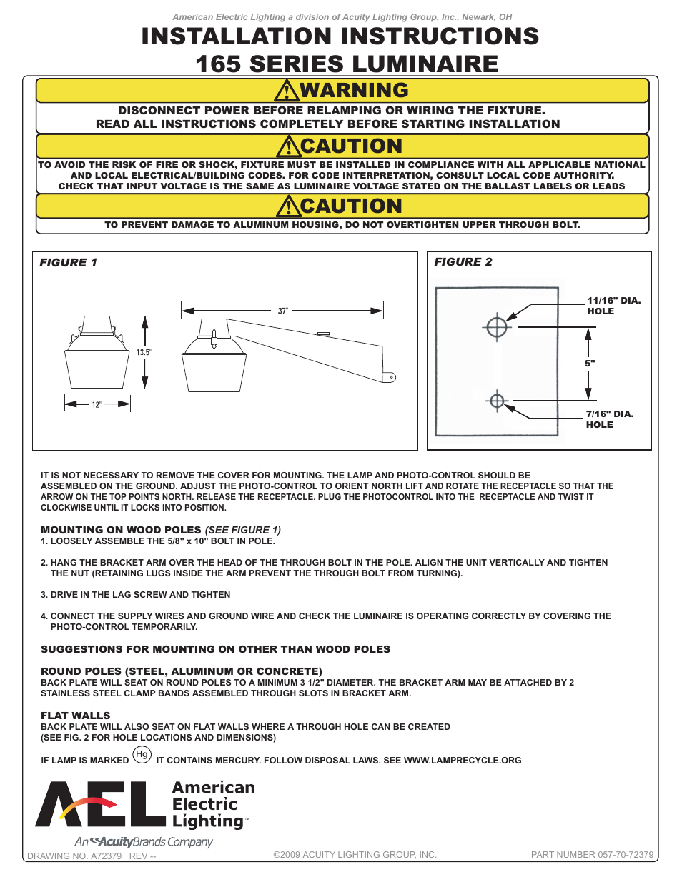 American Electric Lighting 165 Series User Manual | 1 page