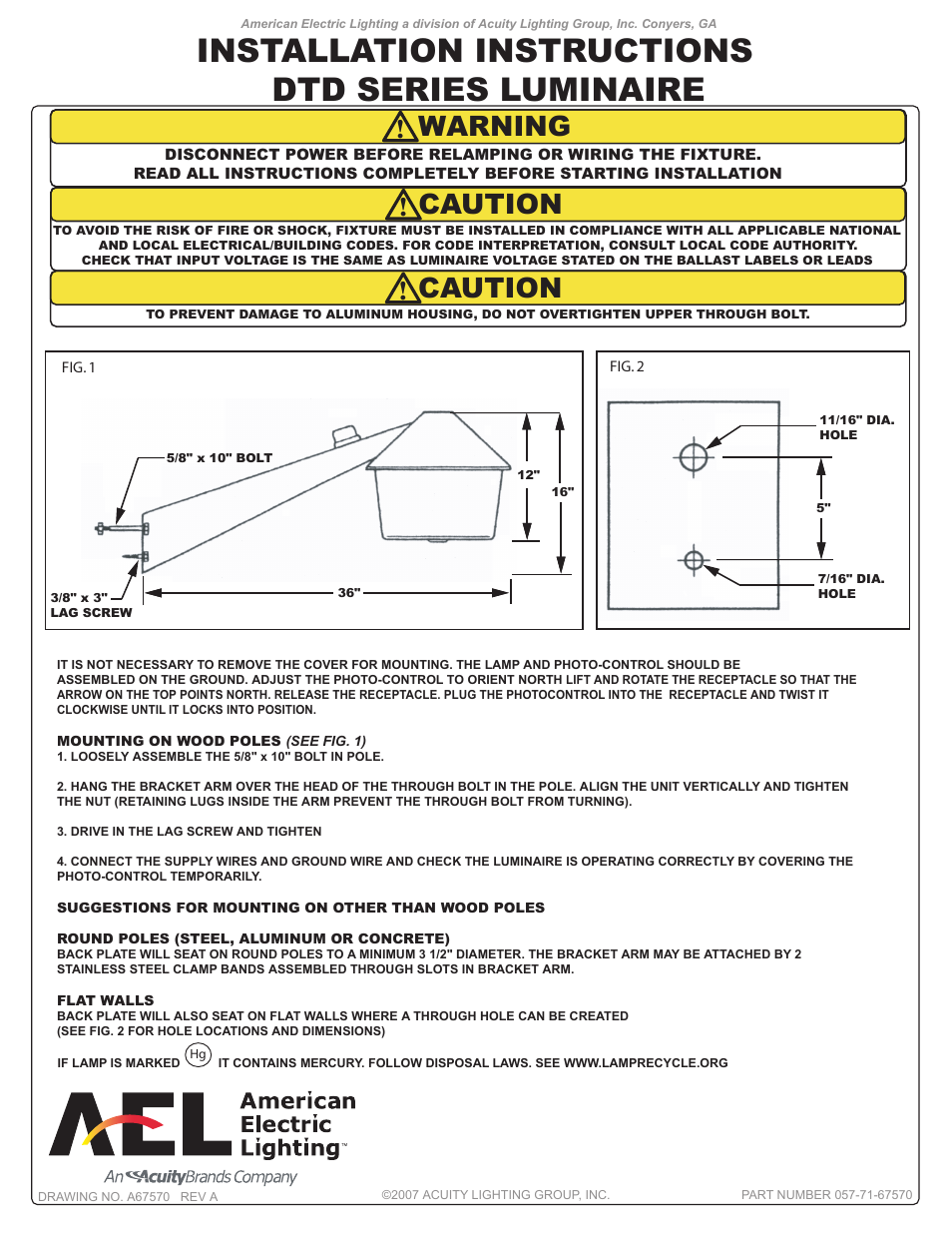 American Electric Lighting DTD User Manual | 1 page