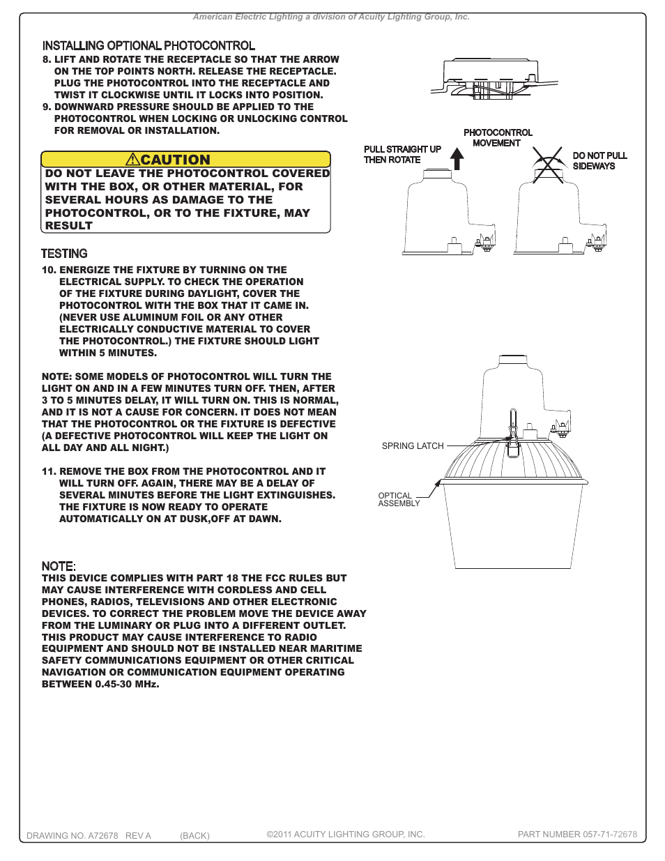 A72678_sht2, Caution | American Electric Lighting Series LNH User Manual | Page 2 / 3