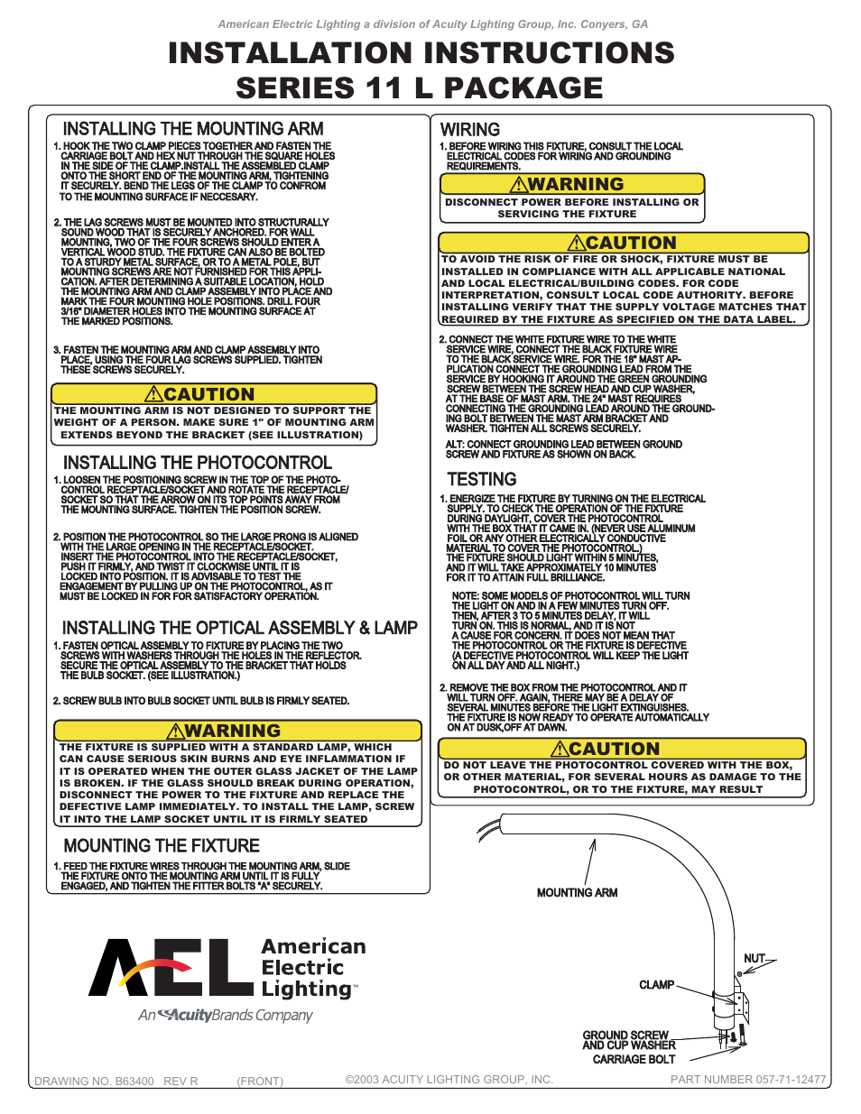 American Electric Lighting Series 11 Package User Manual | 2 pages