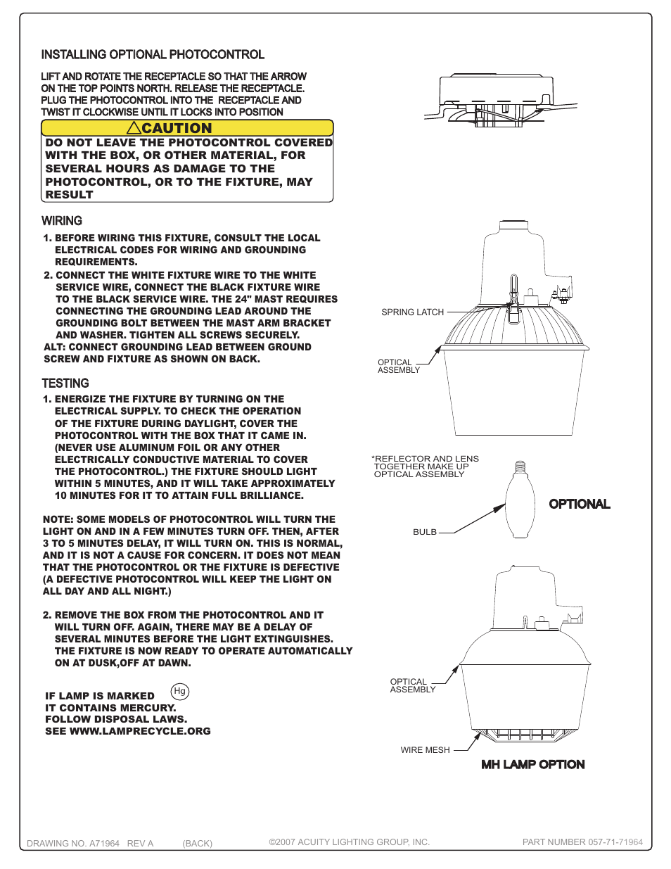 Caution | American Electric Lighting Series 11 & 11 Package User Manual | Page 2 / 2