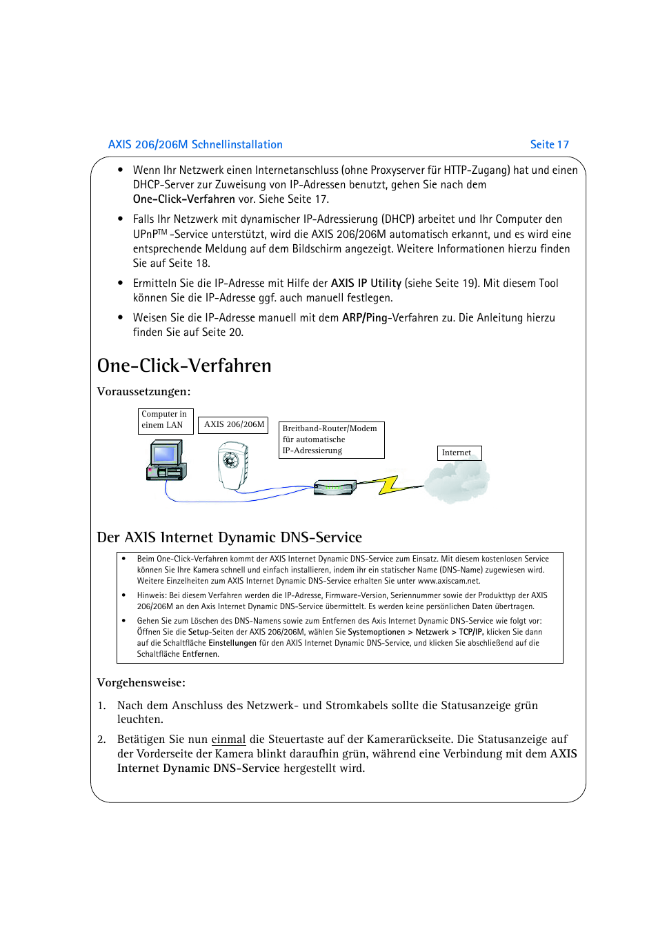 One-click-verfahren, Der axis internet dynamic dns-service | Axis Communications AXIS 206M User Manual | Page 17 / 36