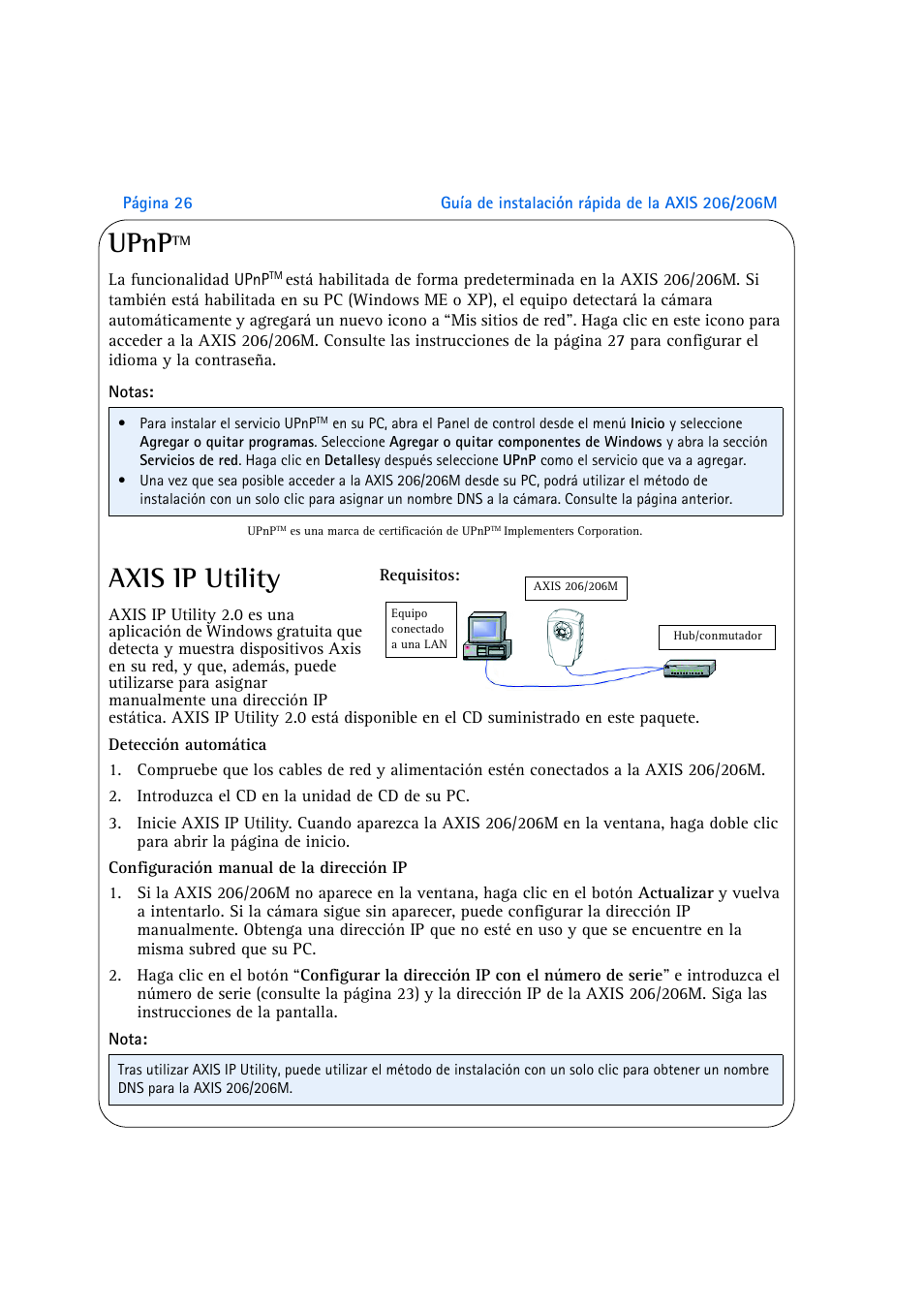 Upnptm, Axis ip utility, Upnp | Axis Communications AXIS 206M User Manual | Page 26 / 36
