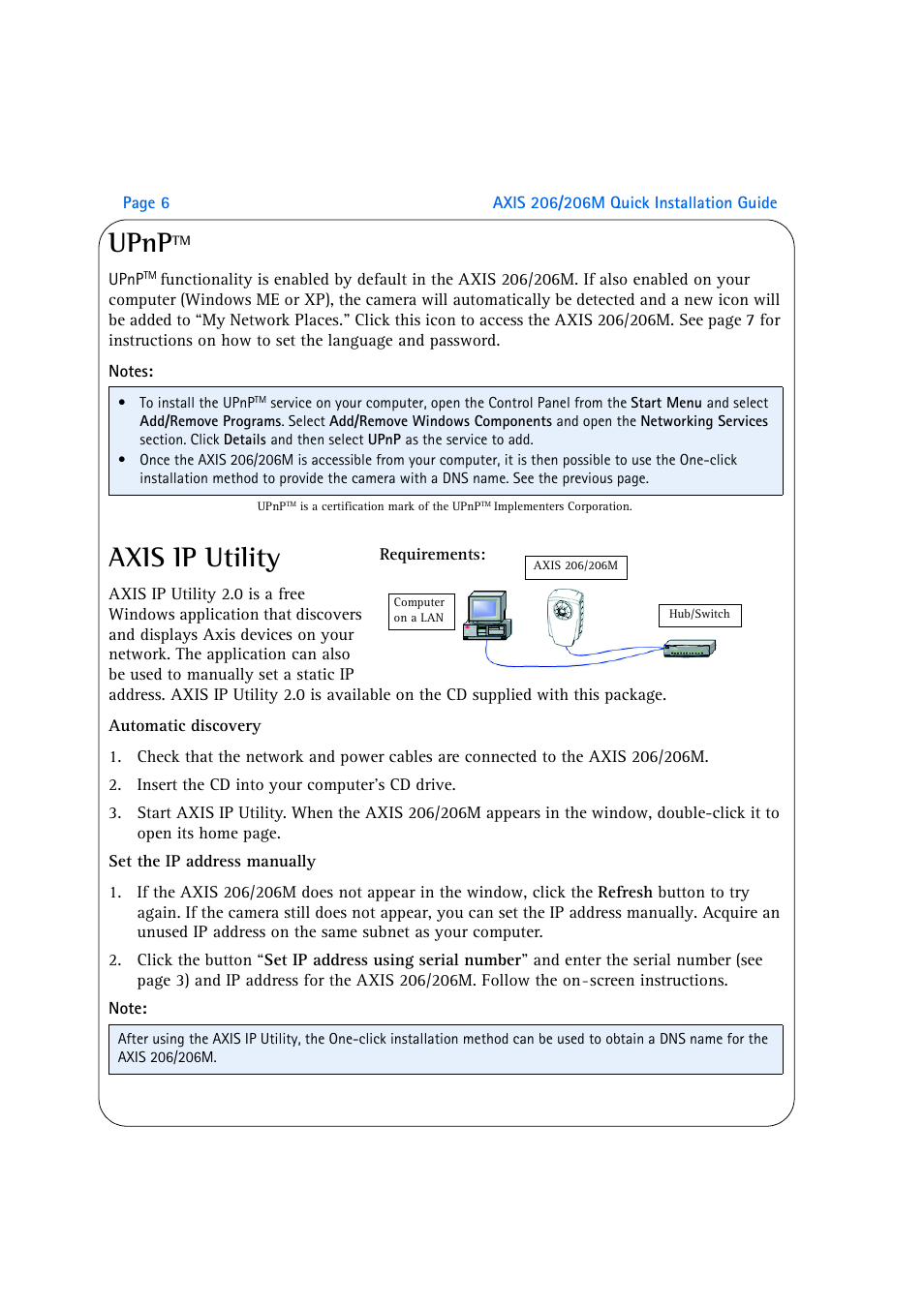 Upnptm, Axis ip utility, Upnp | Axis Communications AXIS 206M User Manual | Page 6 / 36