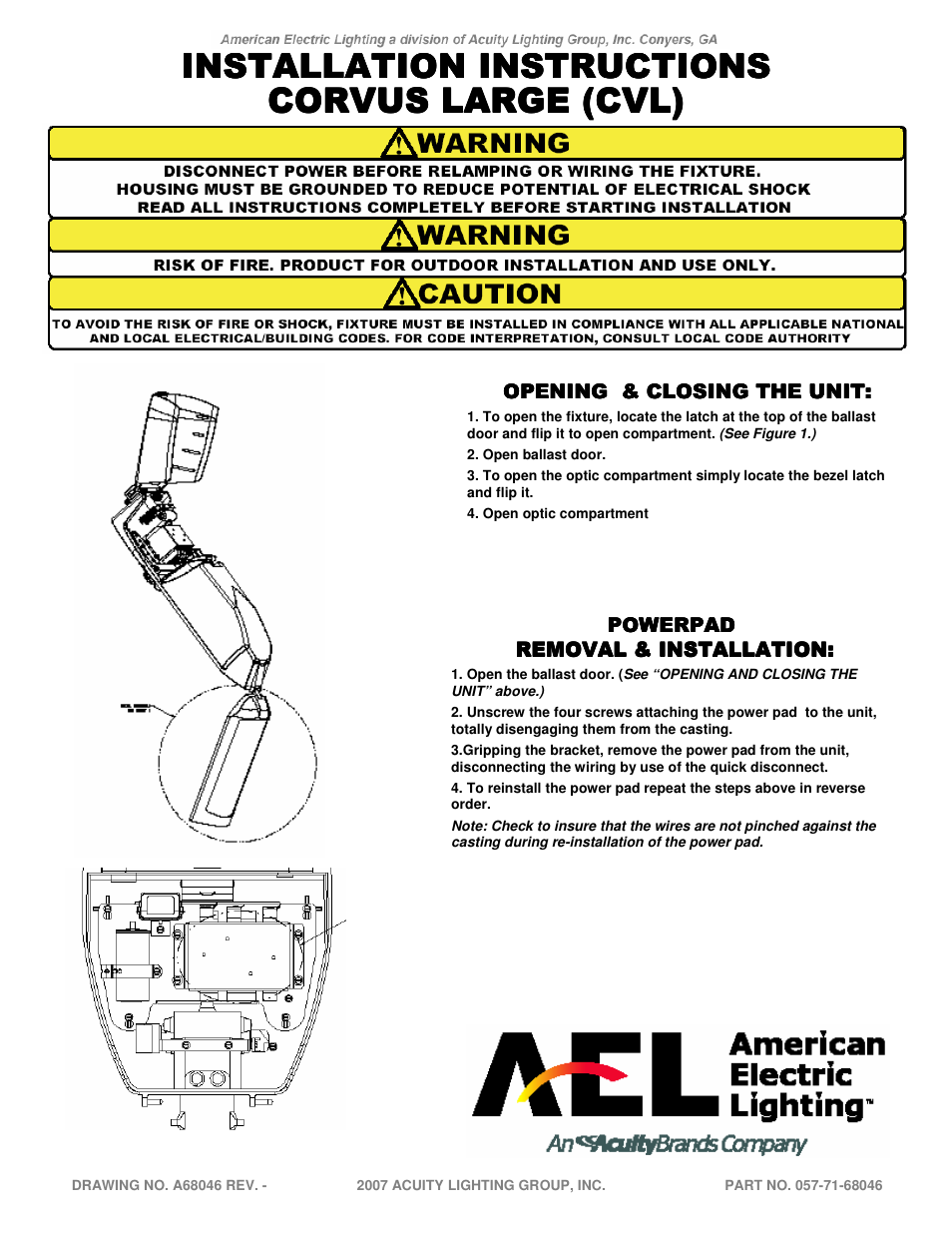 American Electric Lighting CVL User Manual | 3 pages