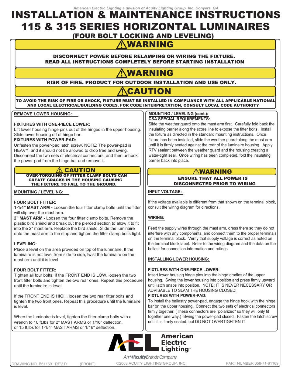 American Electric Lighting 315 4bolt User Manual | 2 pages