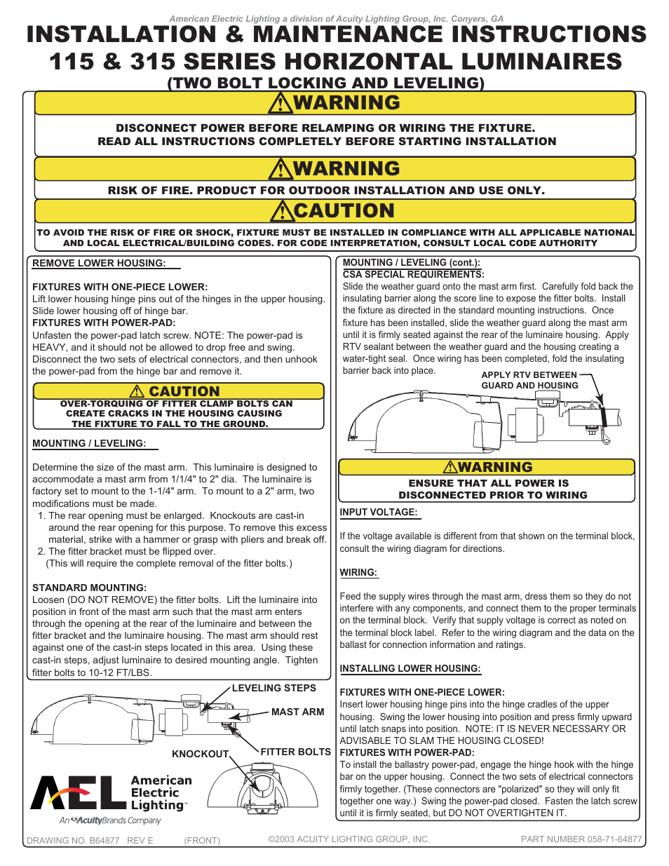 American Electric Lighting 315 2bolt User Manual | 2 pages