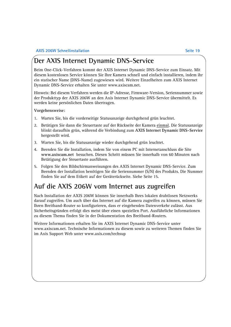 Der axis internet dynamic dns-service, Auf die axis 206w vom internet aus zugreifen | Axis Communications 206W User Manual | Page 19 / 34