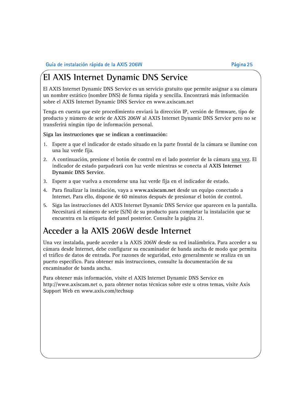 El axis internet dynamic dns service, Acceder a la axis 206w desde internet | Axis Communications 206W User Manual | Page 25 / 34