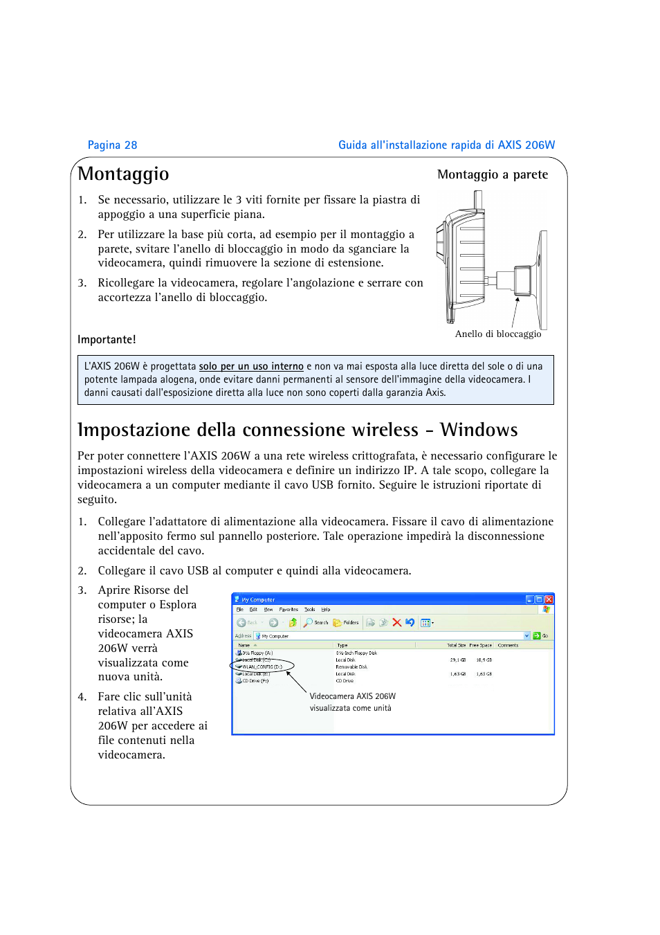 Montaggio, Impostazione della connessione wireless - windows | Axis Communications 206W User Manual | Page 28 / 34