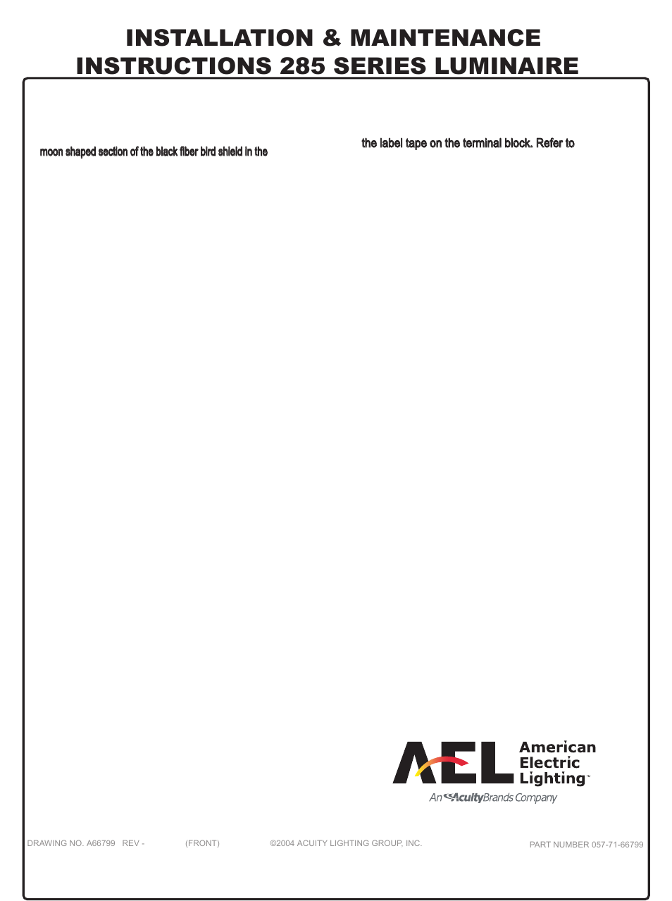 American Electric Lighting 285 new User Manual | 2 pages