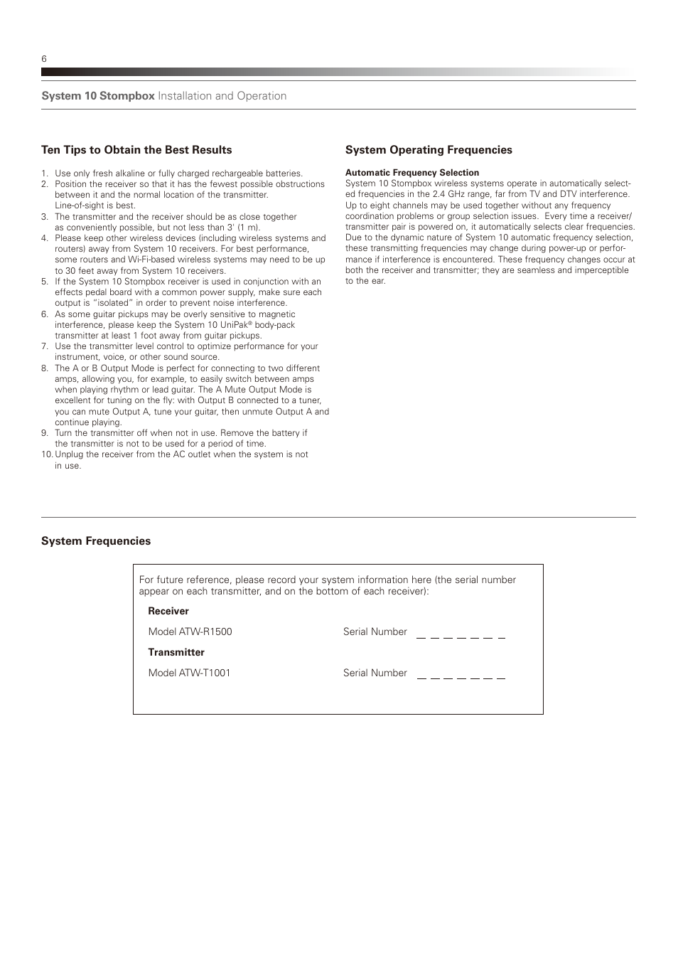Audio-Technica SYSTEM 10 STOMPBOX (ATW-1501) EN User Manual | Page 6 / 8