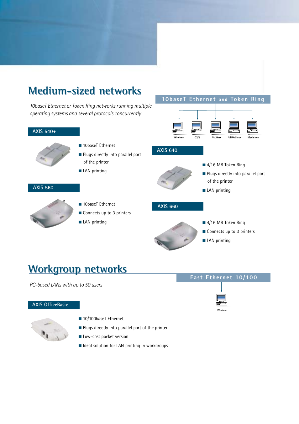 Workgroup networks, Medium-sized networks | Axis Communications AXIS 5470e User Manual | Page 3 / 6