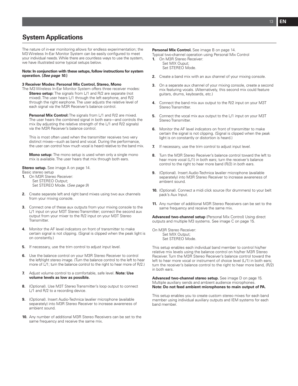 System applications | Audio-Technica M3R User Manual | Page 13 / 120