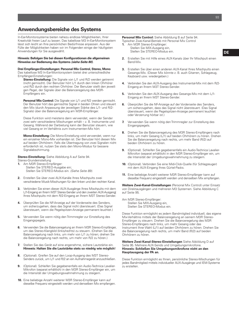 Anwendungsbereiche des systems | Audio-Technica M3R User Manual | Page 93 / 120
