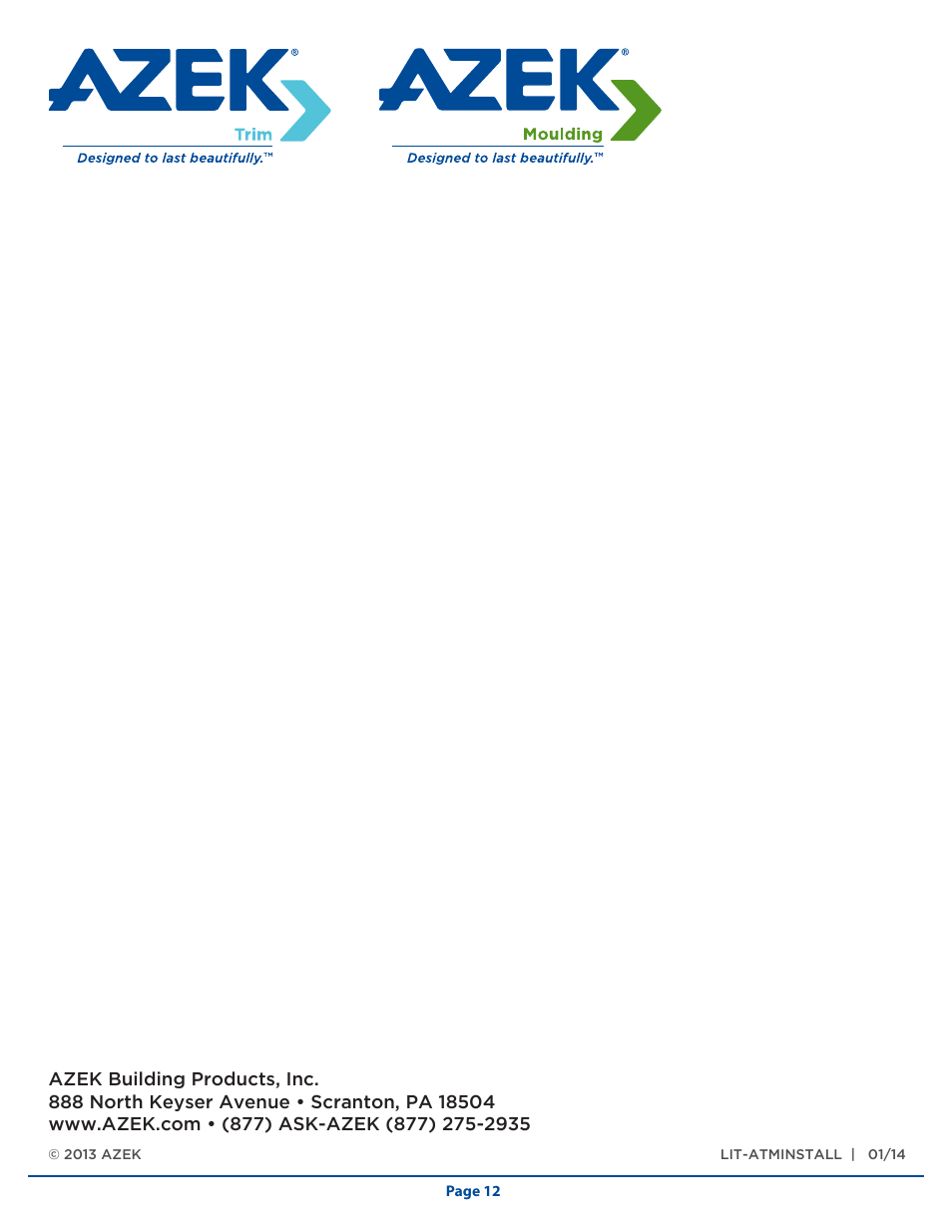 AZEK Trim & Moulding EN User Manual | Page 12 / 12