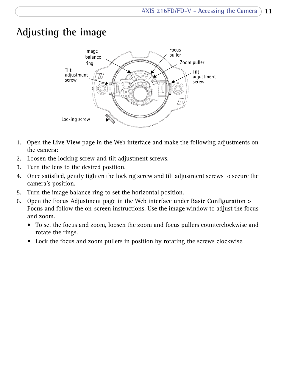 Adjusting the image | Axis Communications 216FD/FD-V User Manual | Page 11 / 64