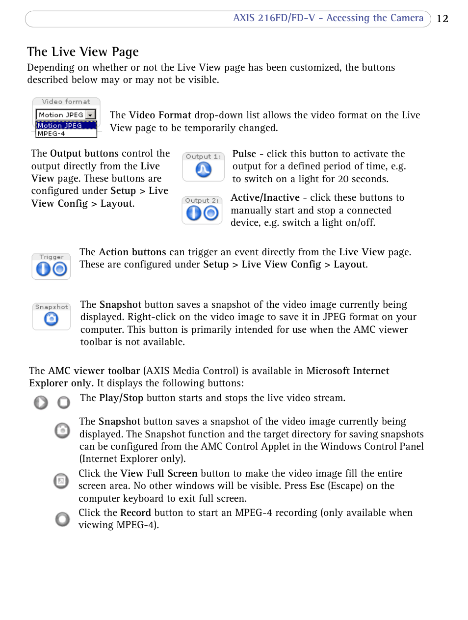The live view page | Axis Communications 216FD/FD-V User Manual | Page 12 / 64